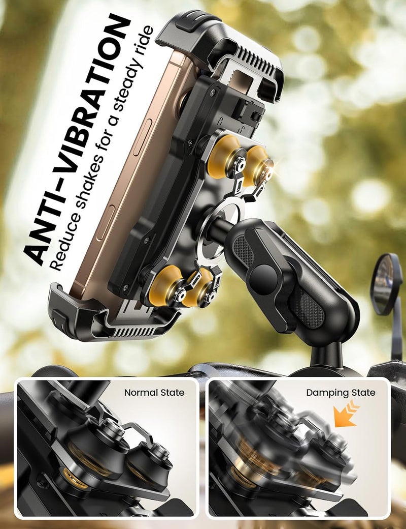 Lamicall Motorcycle Phone Mount Holder - [Metal Extension Arm] [Dual Vibration Dampener] Motorcycle Cell Phone Mount, Bike Bicycle Handlebar Phone Clamp, for iPhone 16/15/ 14 Pro Max, 4.7-6.7" Phones - Image 5